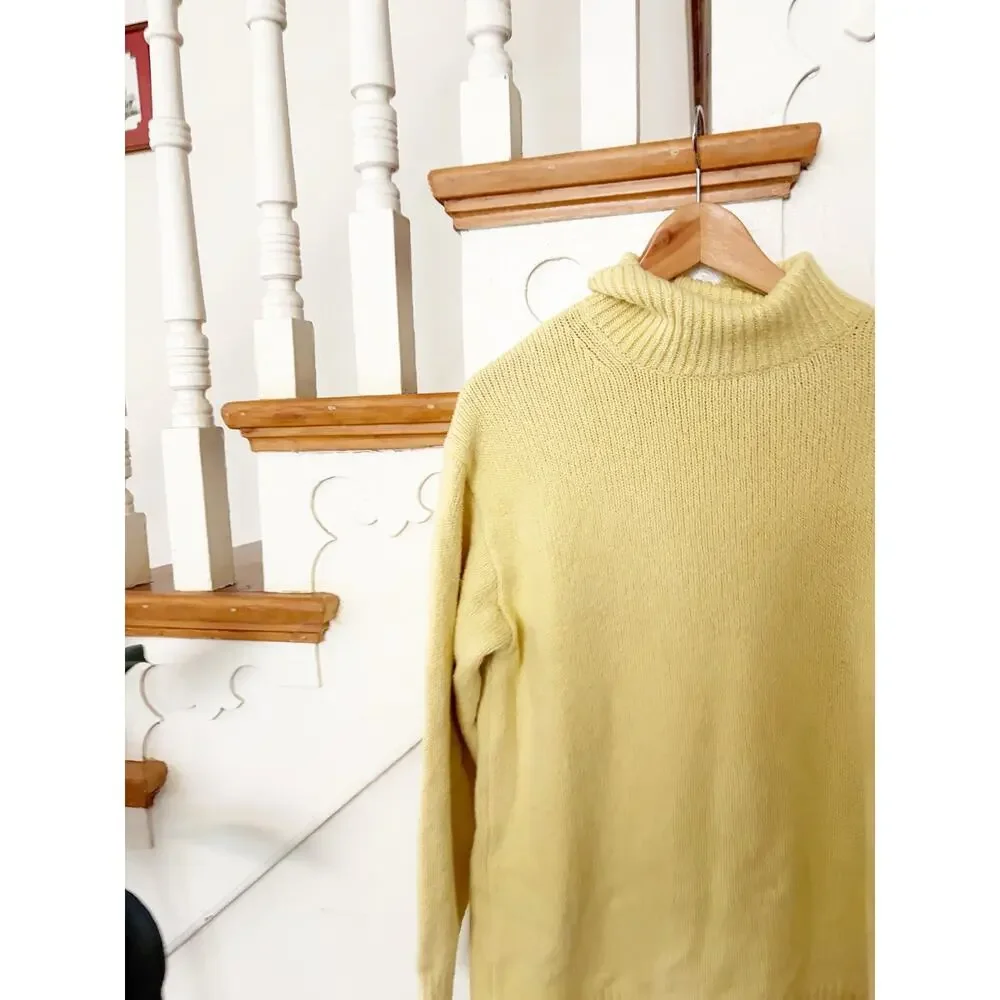 UNIQLO C Turtleneck Sweater Yellow Cotton Blend Tunic Knit Soft Cozy Size M